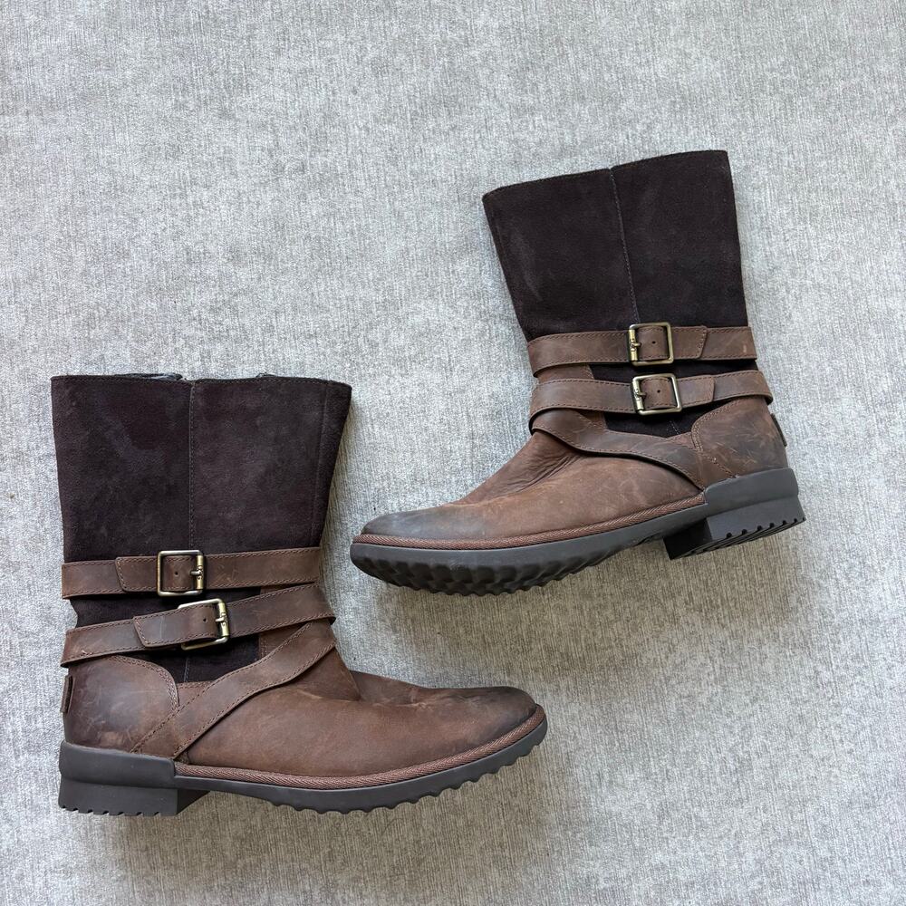 NWOT Women’s UGG Waterproof Riding Brown Leather Boots - Picture 1 of 6